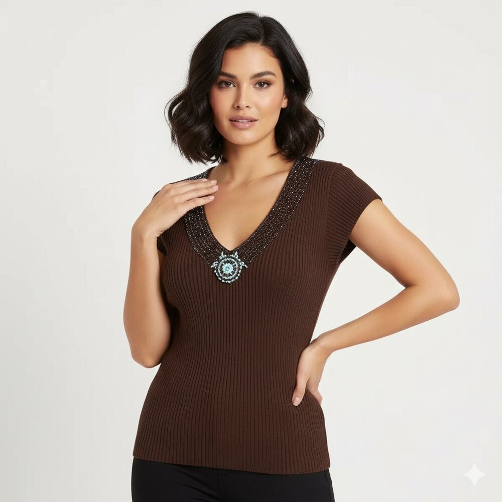 BELLDINI Fitted Black Cap Sleeve T-Shirt with Cut Out Detail SIZE 1X